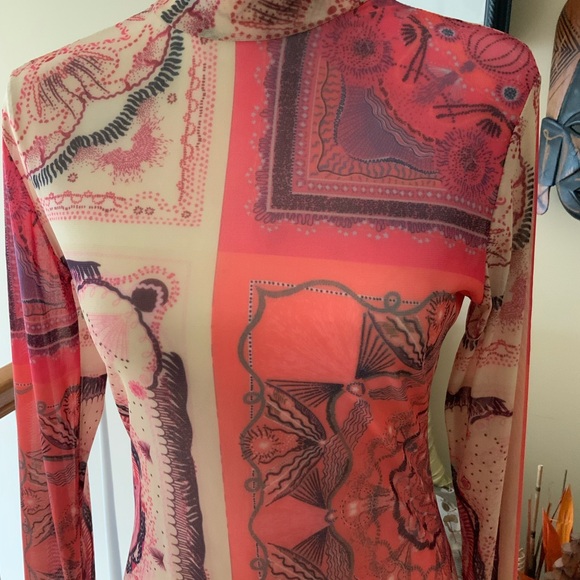 Sheer Patterned Long Sleeve bodysuit- Multicolor - Picture 4 of 6